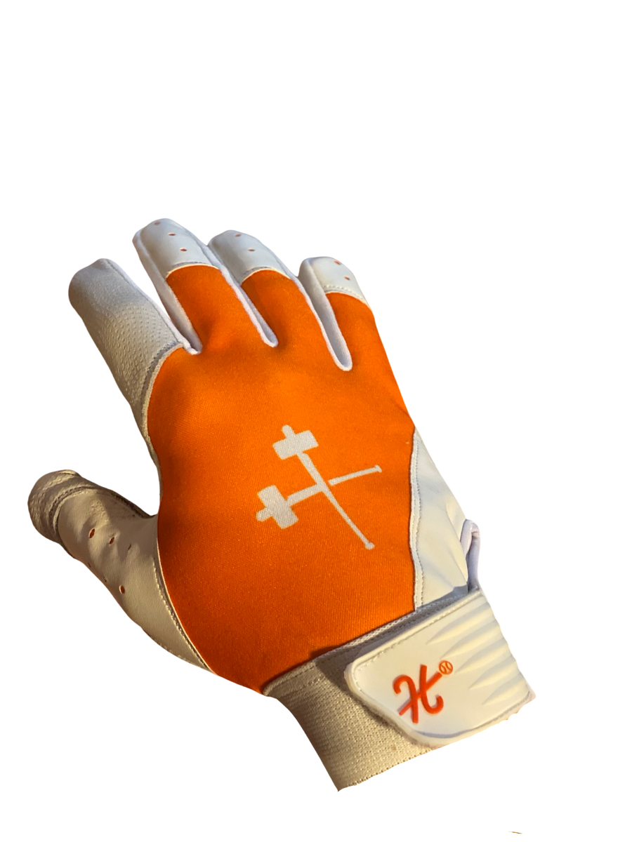 Navy and orange batting top gloves